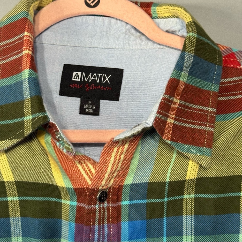 Matix Mens Colourful Plaid Button-Up Shirt Size M Work Office Event Party - Picture 3 of 7
